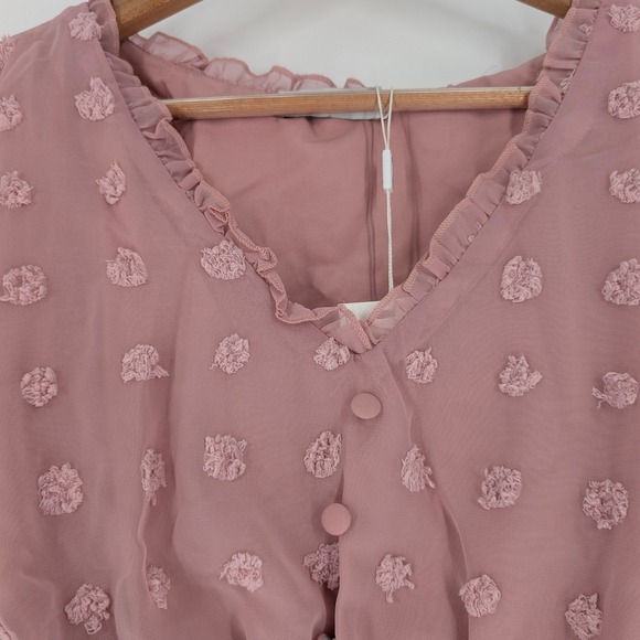 Maternity‎ Pink Ruffled Smocked Blouse Size L - Picture 8 of 11